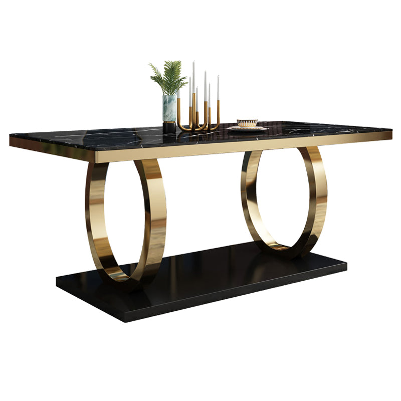 Traditional Luxury Marble Dining Table Rectangle Table with Metal Pedestal