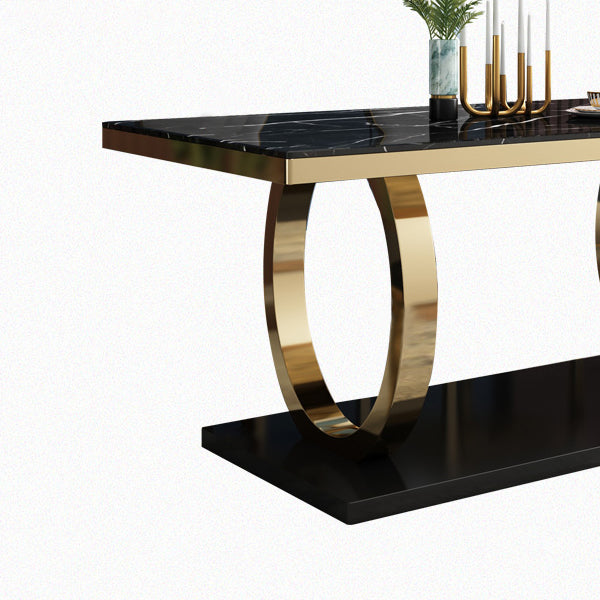 Traditional Luxury Marble Dining Table Rectangle Table with Metal Pedestal