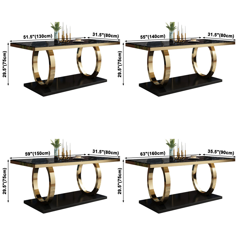 Traditional Luxury Marble Dining Table Rectangle Table with Metal Pedestal