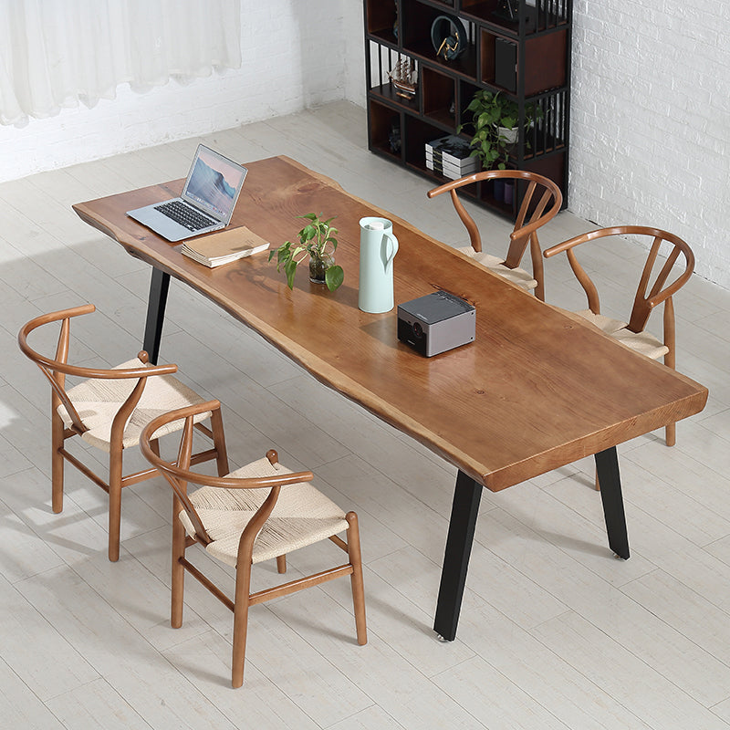 Forme rectangle 4 jambes table à manger industrielle Couleur en bois Tableau fixe de bois massif