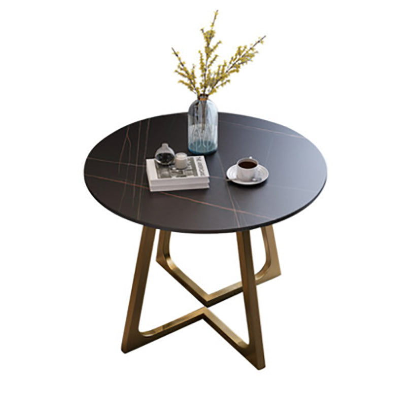 Traditioneller luxuriöser runder Esszimmer Tisch Sintered Steintisch mit doppelter Sockel