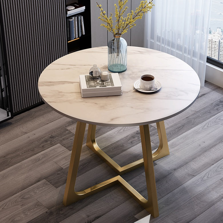 Traditioneller luxuriöser runder Esszimmer Tisch Sintered Steintisch mit doppelter Sockel