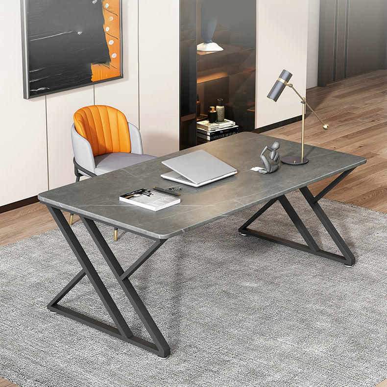 Rectangle Casual Dining Table Grey Tone Fixed Table with Sintered Stone