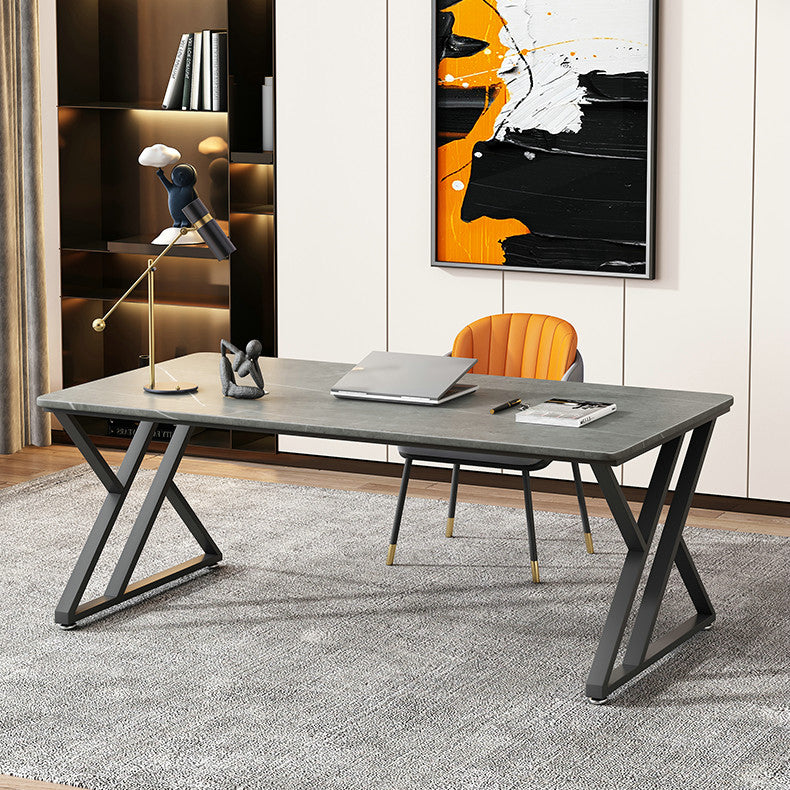 Rectangle Casual Dining Table Grey Tone Fixed Table with Sintered Stone