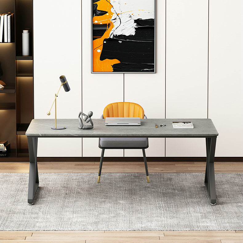 Rectangle Casual Dining Table Grey Tone Fixed Table with Sintered Stone
