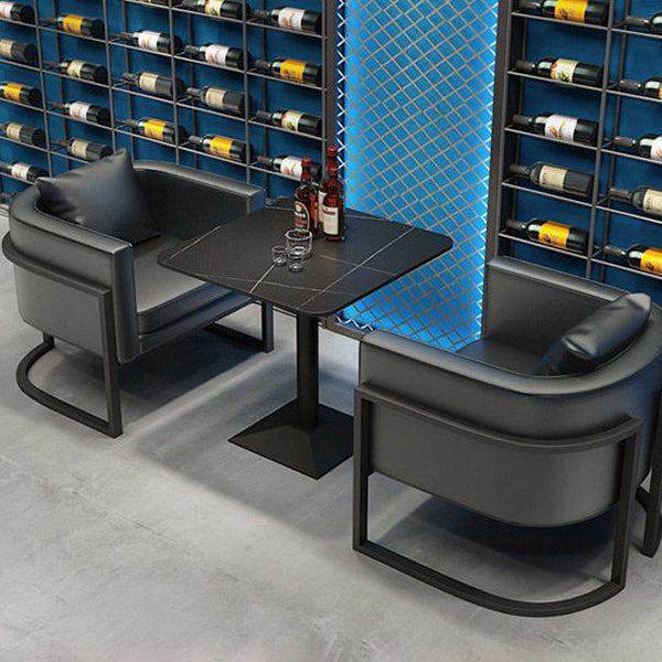 Tavolo da pranzo industriale Tavolo in pietra sinterizzato nero con base di metallo nero per sala da pranzo