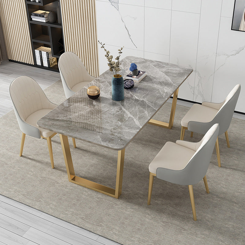 Rechthoekige eettafel Gesinterde stenen tafel Luxe met dubbel voetstuk