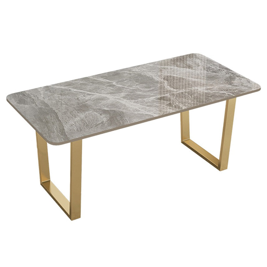 Rechthoekige eettafel Gesinterde stenen tafel Luxe met dubbel voetstuk