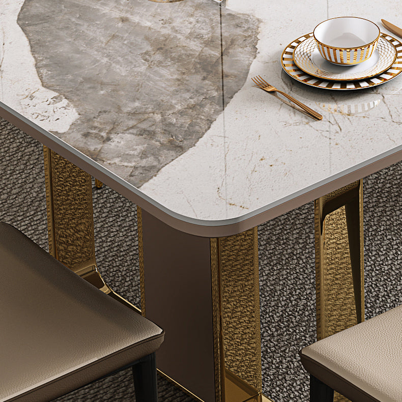 Traditioneller luxuriöser Sinterstein -Esstisch Rechtecktisch mit Metallpodest