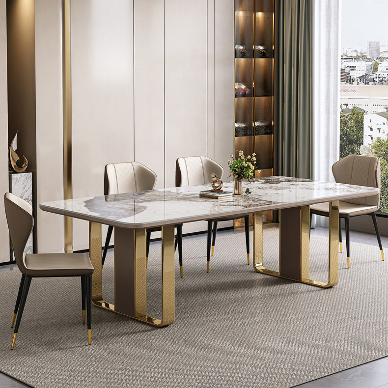 Traditioneller luxuriöser Sinterstein -Esstisch Rechtecktisch mit Metallpodest
