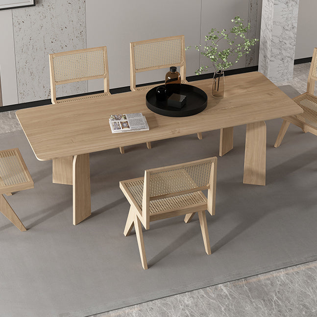 Simple Kitchen Standard Dining Table Solid Wood Khaki Dining Table with 4 Legs Base