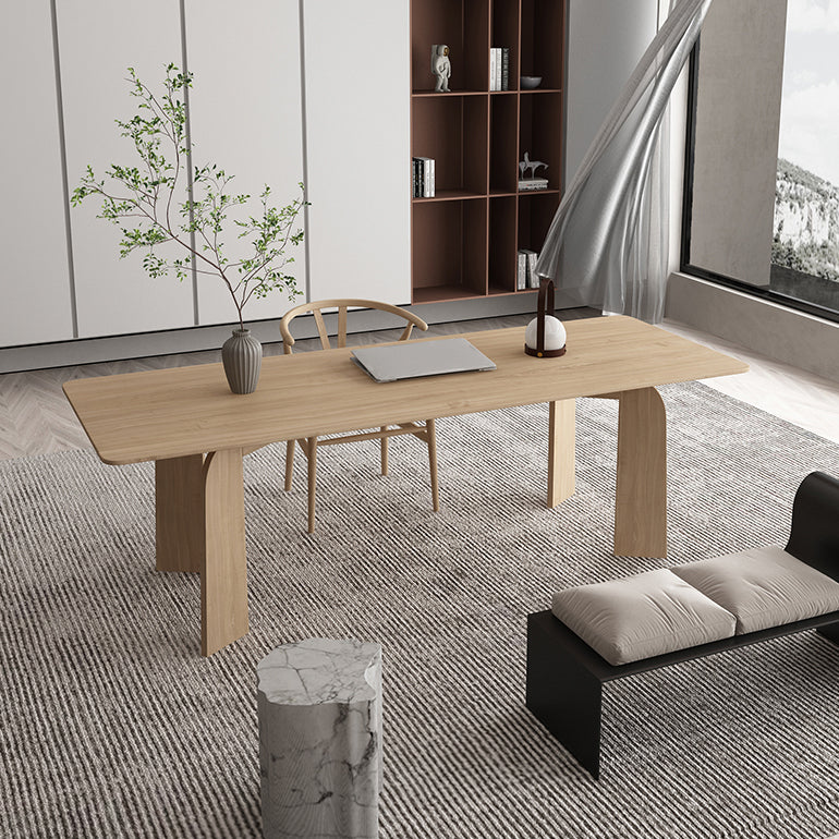 Simple Kitchen Standard Dining Table Solid Wood Khaki Dining Table with 4 Legs Base