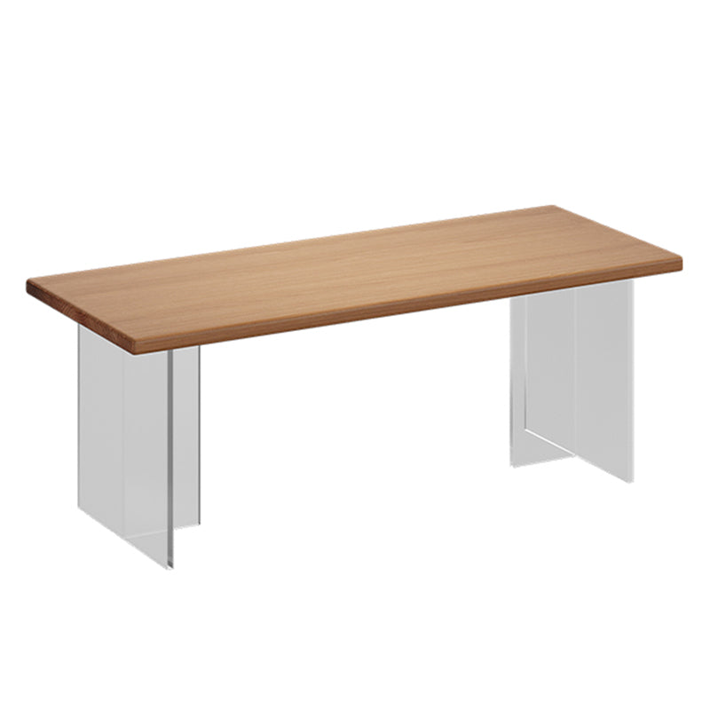 Minimalist Khaki Solid Wood Dining Table Rectangle Shape Dining Table with Double Pedestal Bases