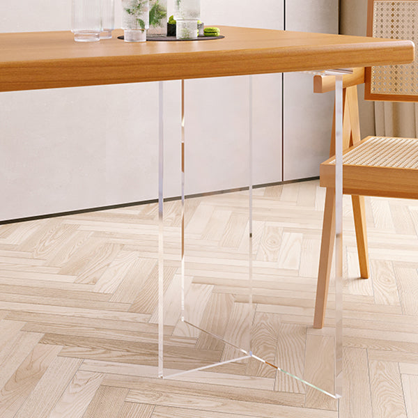 Minimalist Khaki Solid Wood Dining Table Rectangle Shape Dining Table with Double Pedestal Bases