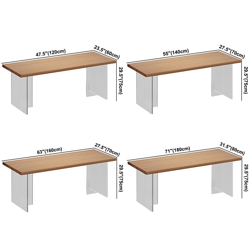 Minimalist Khaki Solid Wood Dining Table Rectangle Shape Dining Table with Double Pedestal Bases