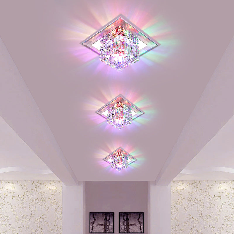 Contemporary Geometric Flush Mount Light Crystal Ceiling Light with Hole 3'' Dia