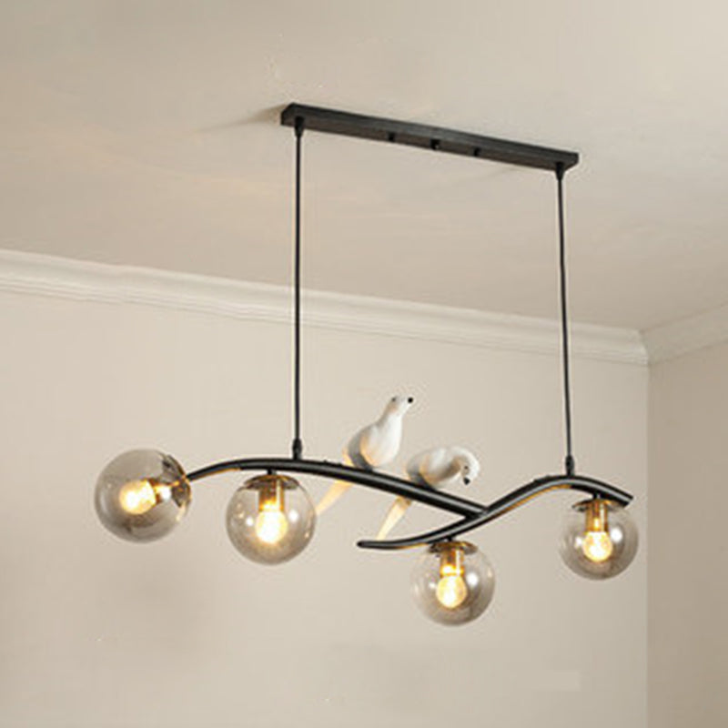 Modern Creative Globe Island Pendant Light Wrought Iron 4-Light Hanging Lamp with Glass Shade