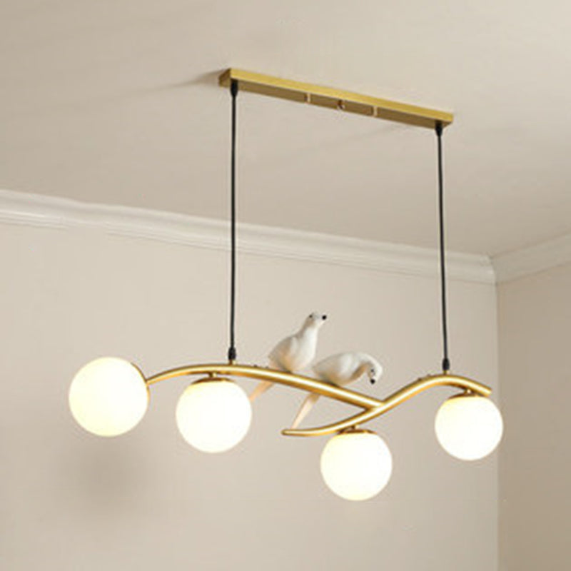 Modern Creative Globe Island Pendant Light Wrought Iron 4-Light Hanging Lamp with Glass Shade