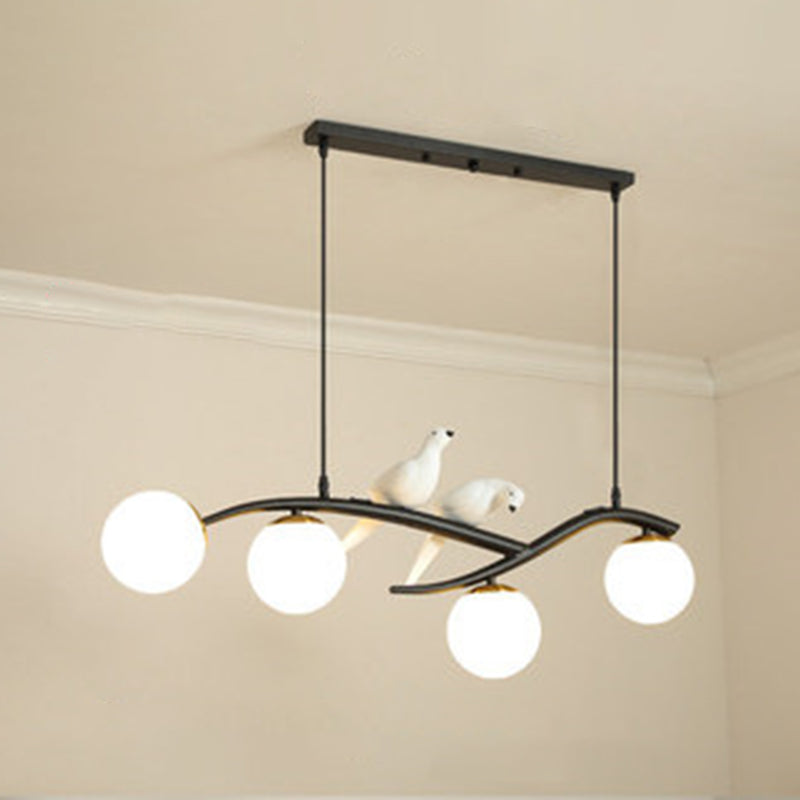 Modern Creative Globe Island Pendant Light Wrought Iron 4-Light Hanging Lamp with Glass Shade