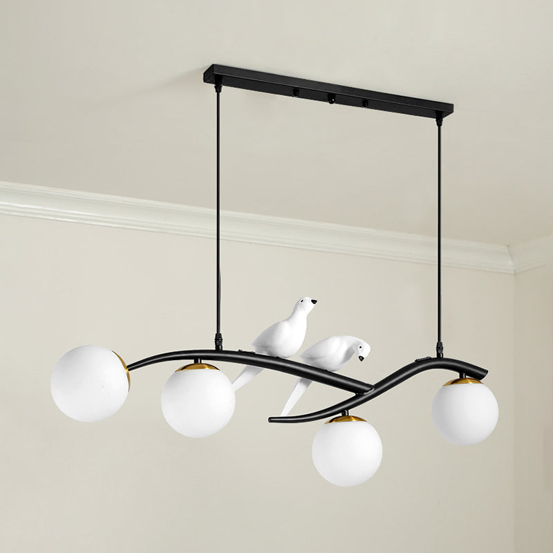 Modern Creative Globe Island Pendant Light Wrought Iron 4-Light Hanging Lamp with Glass Shade