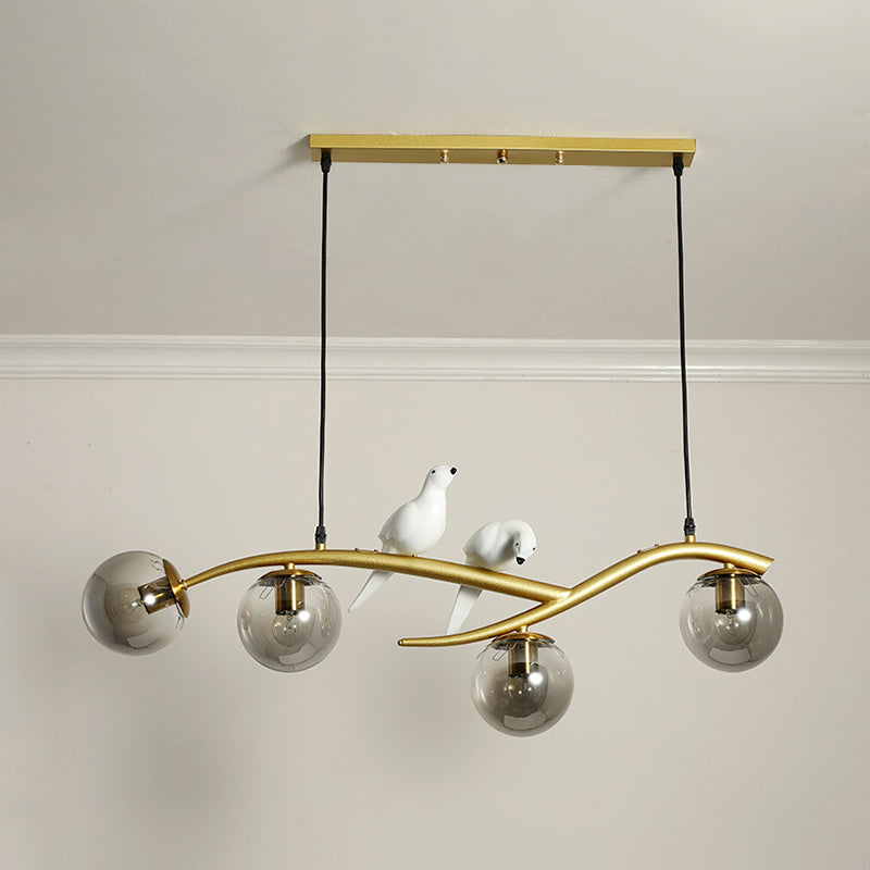 Modern Creative Globe Island Pendant Light Wrought Iron 4-Light Hanging Lamp with Glass Shade