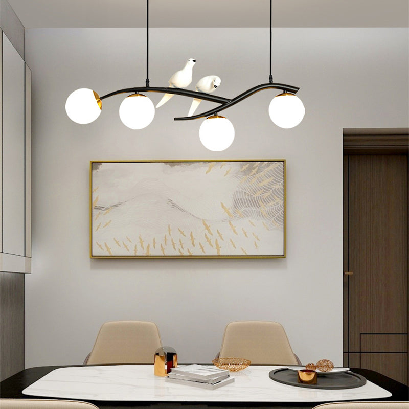 Modern Creative Globe Island Pendant Light Wrought Iron 4-Light Hanging Lamp with Glass Shade