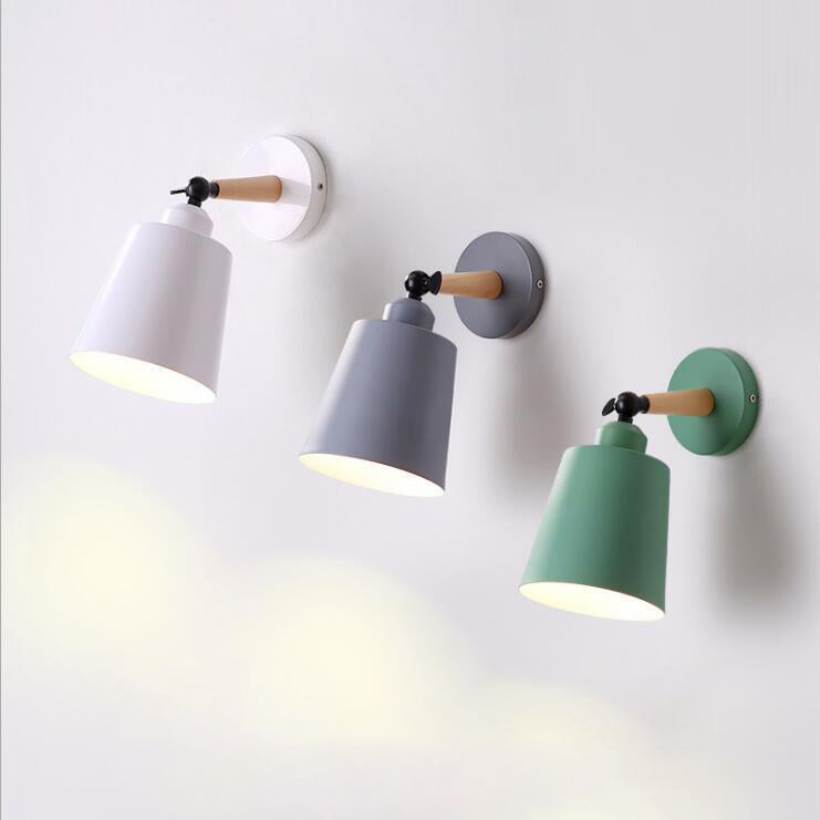 Lámpara de pared geométrica de madera de pared de la pared nórdica nórdica moderna con sombra de hierro forjado