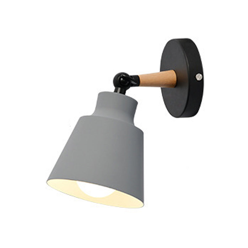 Modern Nordic Macaron Wall Sconce Wooden Geometric Wall Lamp with Wrought Iron Shade