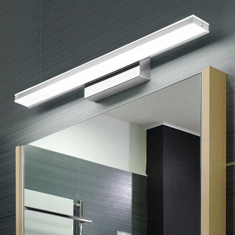 Metal 1-Light Linear Shade Wall Sconce Modern Style Mirror Wall Lighting in Silver
