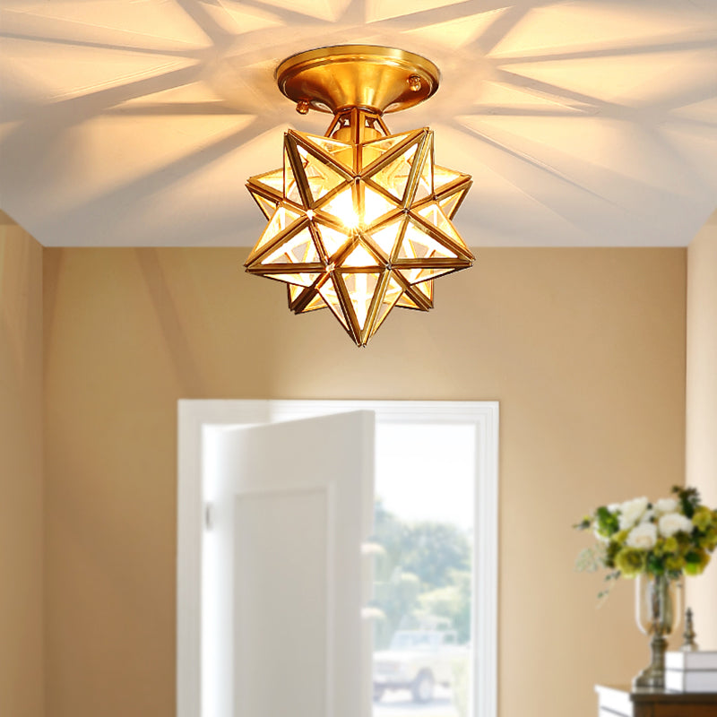 Star Semi-Flush Ceiling Light Traditional Style Clear Glass Flush Mount Lamp for Bedroom