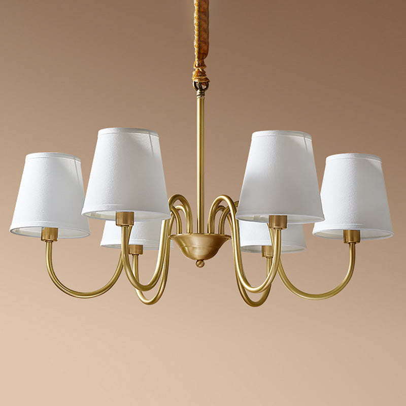 Multi-Head Chandelier Lighting Fixtures American Style Suspension Light with White Fabric Shade