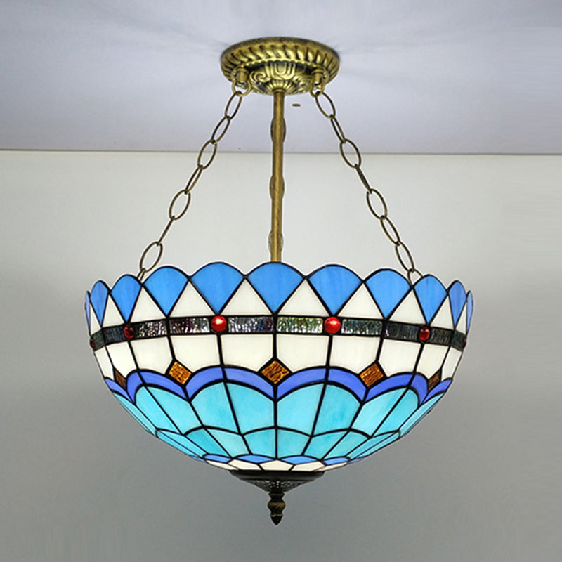 Tiffany Style Pendant Lamp with Glass Shade Dinning Room Suspension Lighting Fixture