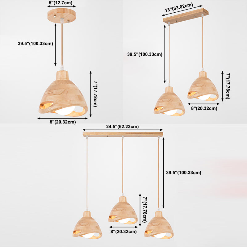 Bedroom Contemporary Hanging Light Creative Wood Shade Pendant Lamp in Beige