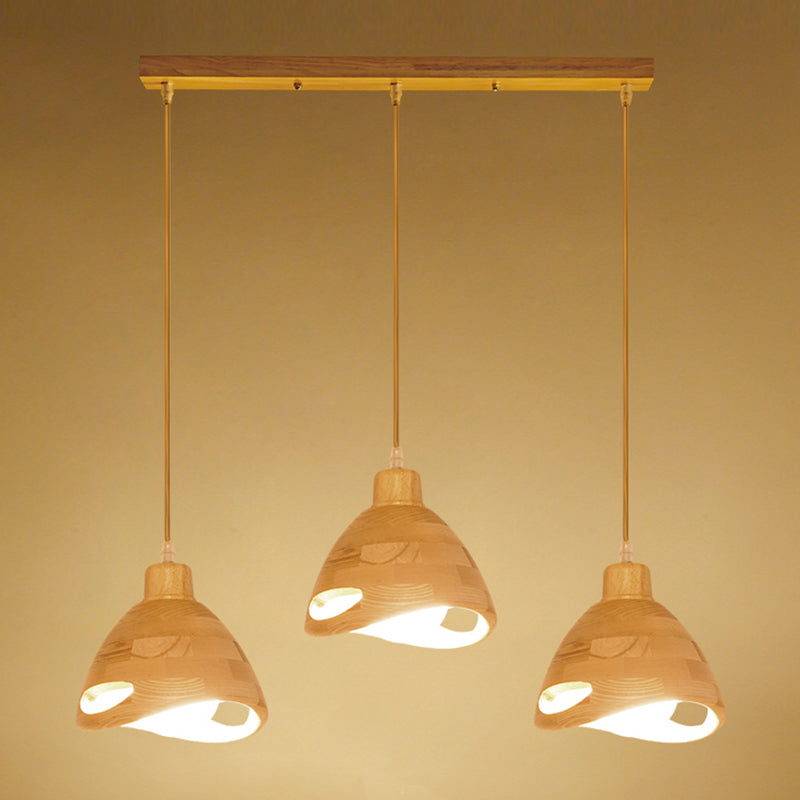 Bedroom Contemporary Hanging Light Creative Wood Shade Pendant Lamp in Beige