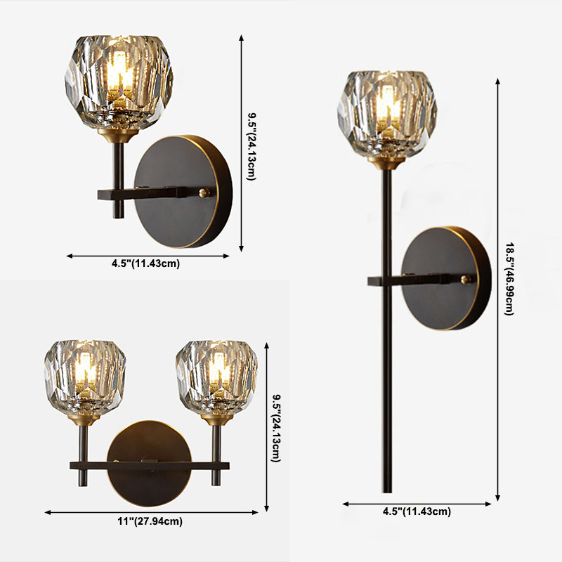 Ball Shape Sconce Light Fixture Post-Modern Style Beveled Crystal Wall Lights