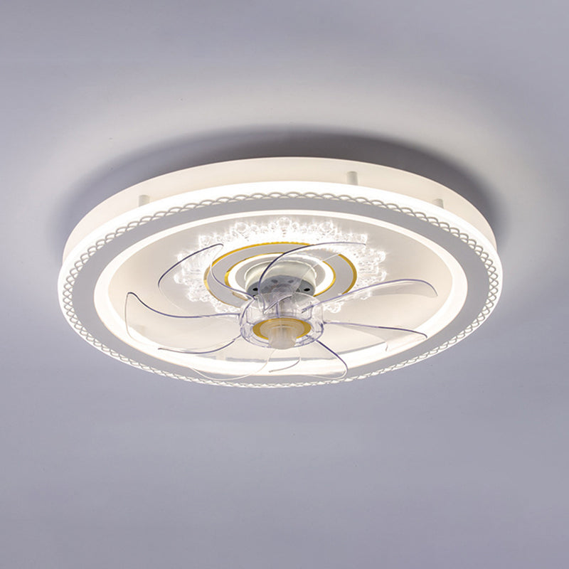Weißer Kreis LED Deckenventilator Leichte stilvolle nordische Acryl -Halbflush -Halterung für Schlafzimmer