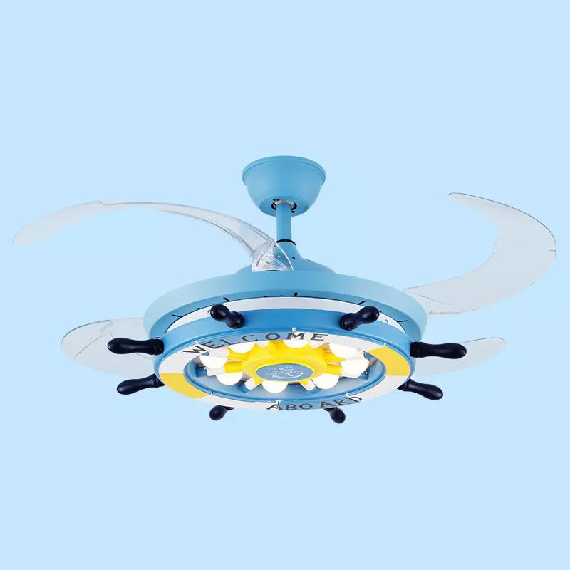 42" Cartoon Rudder Ceiling Fan Lamp Metallic Child Room LED Semi Flush Light