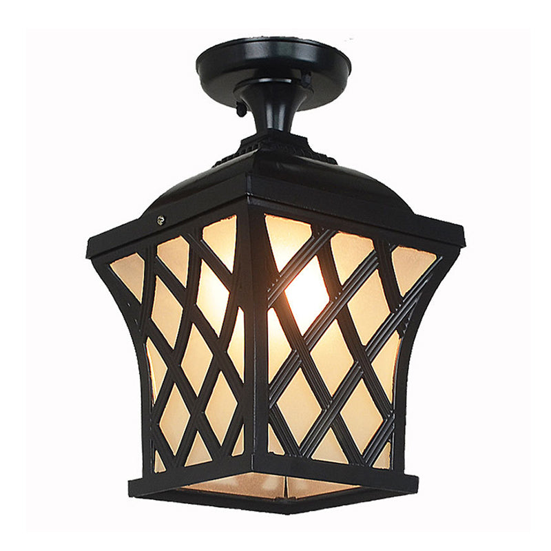 Vierkant matwit glazen plafondlamp Traditioneel 1-lamps binnenplaats semi-inbouwlicht