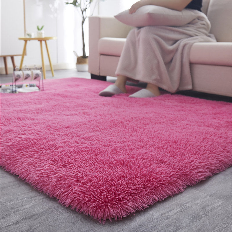 Modern Plain Carpet Minimalist Washable Rug Polyester Shag Rug with Non-Slip Backing