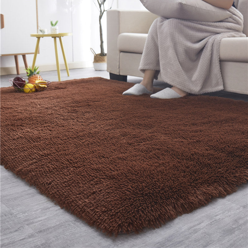 Modern Plain Carpet Minimalist Washable Rug Polyester Shag Rug with Non-Slip Backing