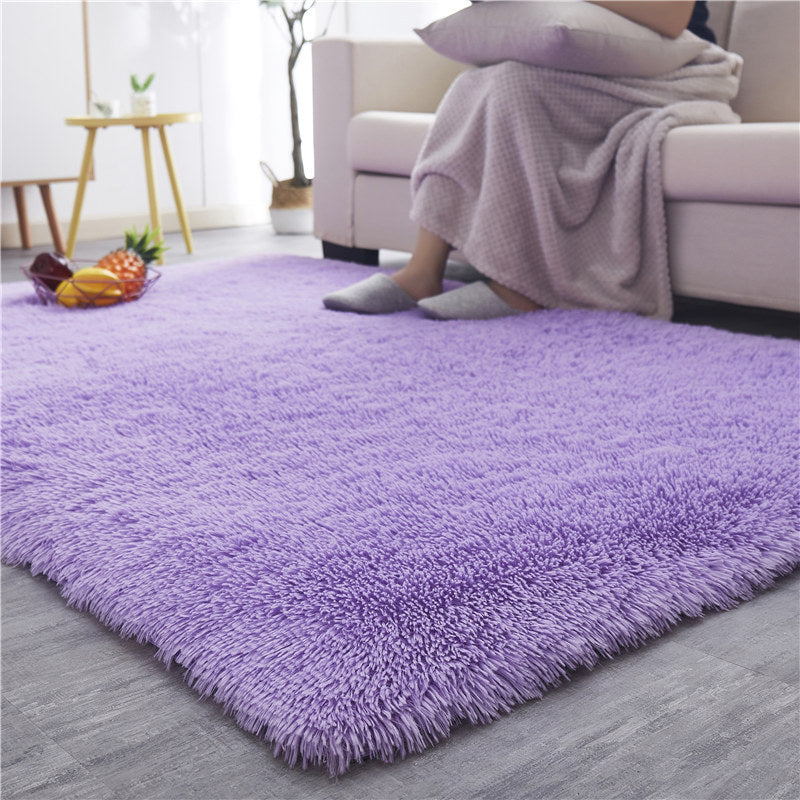 Modern Plain Carpet Minimalist Washable Rug Polyester Shag Rug with Non-Slip Backing