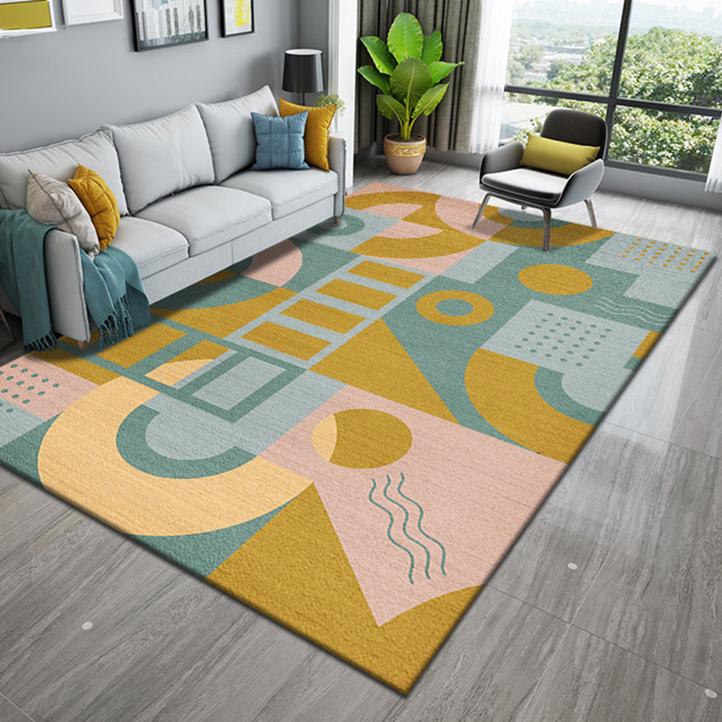 Pink Color Block Rug Polyester Nordic Rug Washable Indoor Rug for Living Room