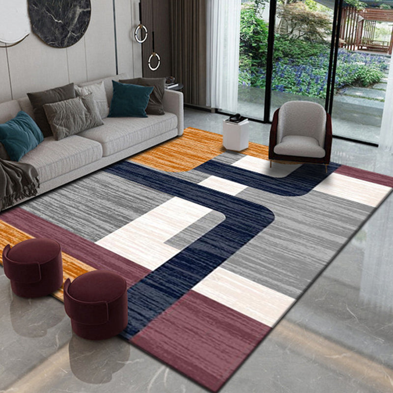 Pink Color Block Rug Polyester Nordic Rug Washable Indoor Rug for Living Room