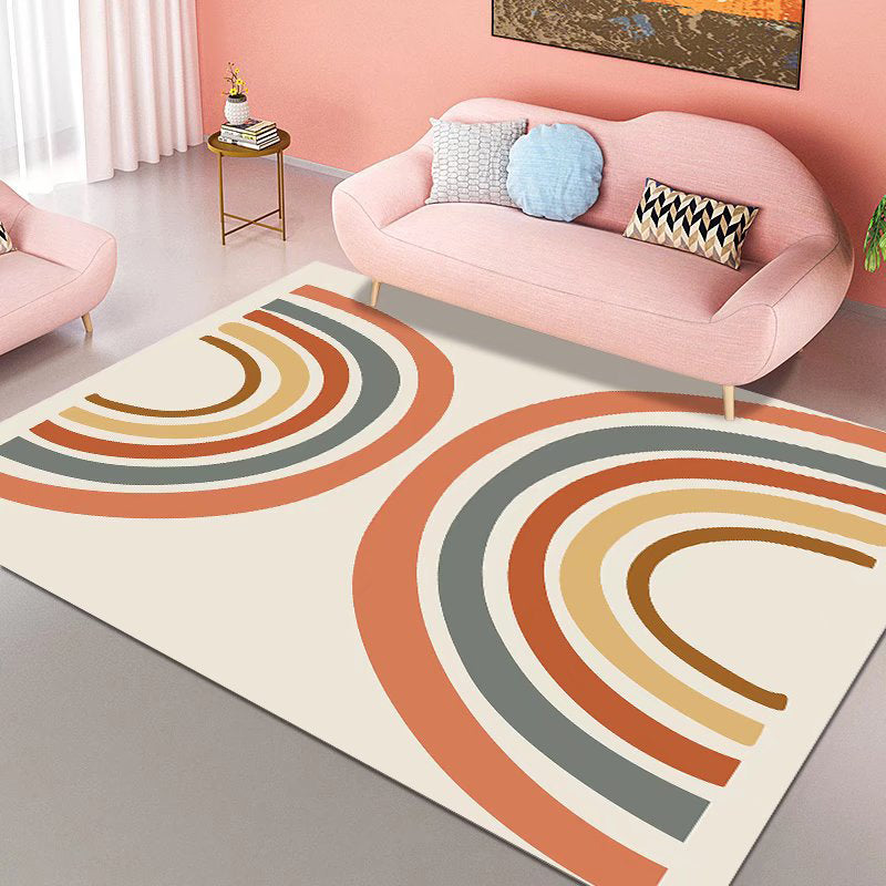 Orange Modern Rug Polyester Striped Indoor Rug Non-Slip Backing Rug for Home Decor