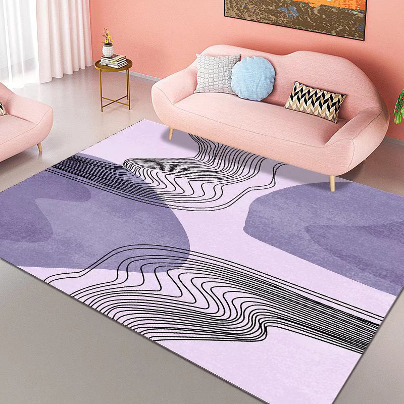 Purple Nordic Rug Polyester Color Piece Rug Non-Slip Backing Rug for Home Decor