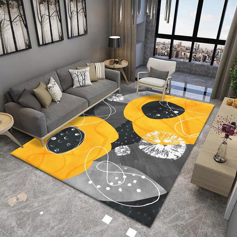 Yellow Modern Rug Polyester Abstract Graphic Rug Non-Slip Backing Rug for Living Room
