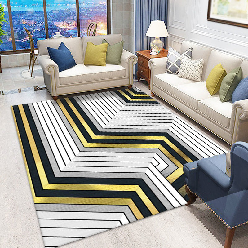 Gold Modern Rug Polyester Striped Indoor Rug Stain Resistant Rug for Living Room
