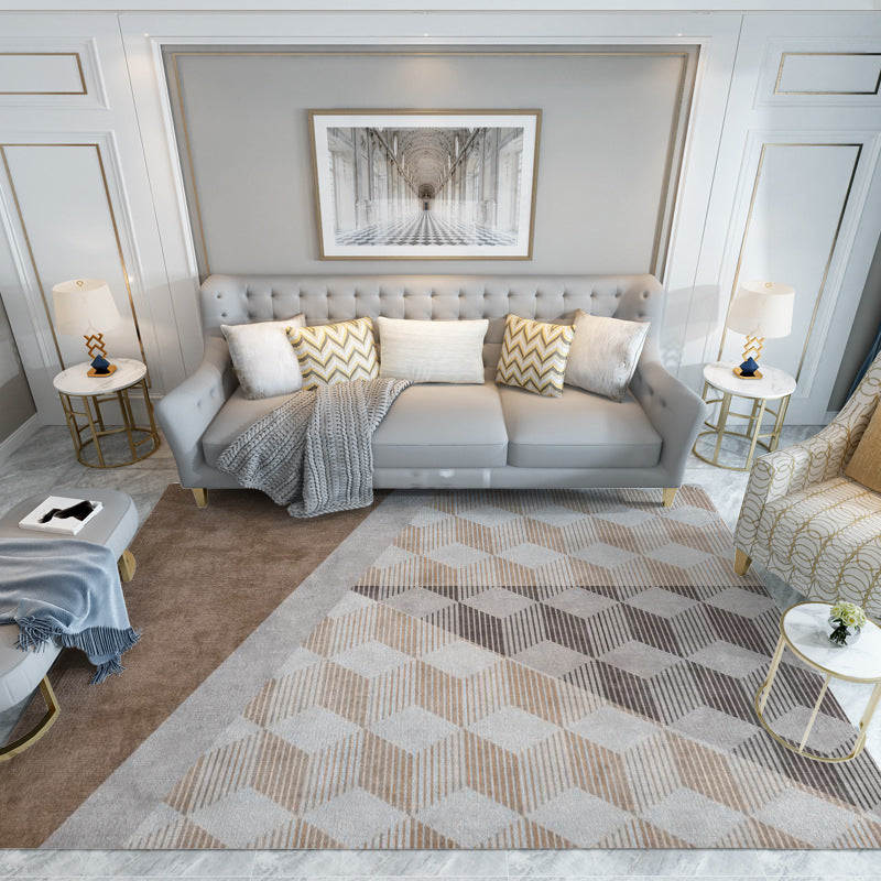 Light Brown Rug Polyester Cube Rug Washable Indoor Rug for Home Decoration