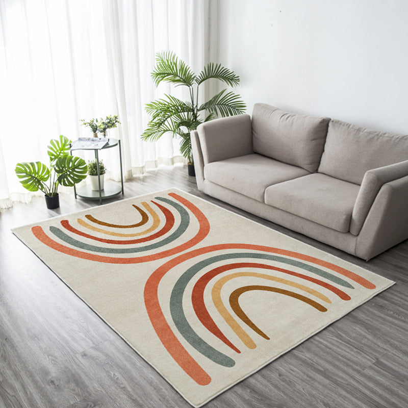 Dark Green Modern Rug Polyester Leaves Rug Non-Slip Backing Rug for Living Room