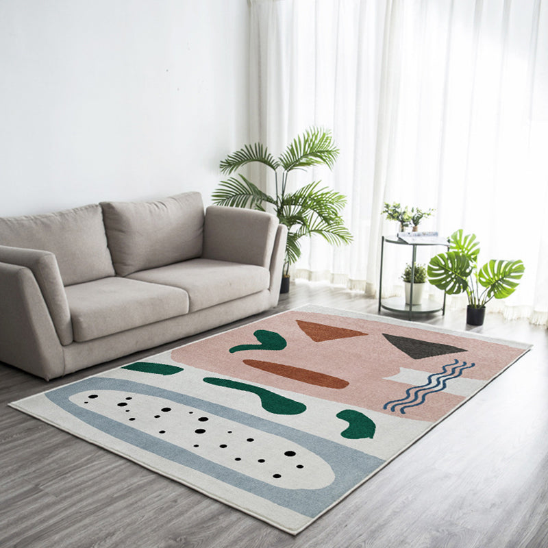 Dark Green Nordic Rug Polyester Color Block Rug Non-Slip Backing Rug for Living Room